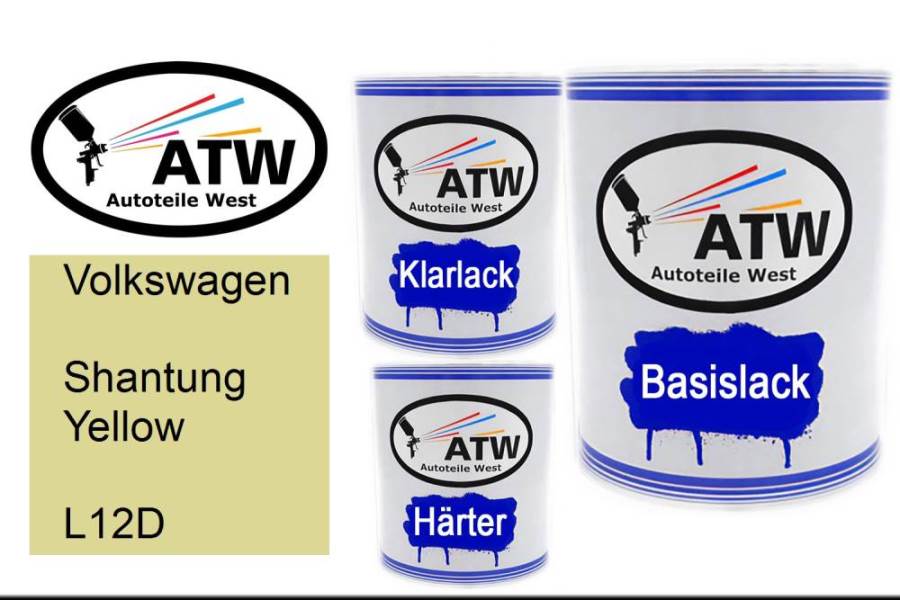 Volkswagen, Shantung Yellow, L12D: 1L Lackdose + 1L Klarlack + 500ml Härter - Set, von ATW Autoteile West.